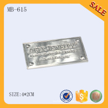 MB615 Мода серебряная пользовательская металлическая сумка этикетка